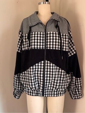 Black & White corduroy and Gingham Zip-Up Jacket
